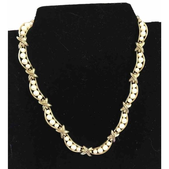 Trifari Jewelry - Crown Trifari Faux Pearl Gold Tone Chocker Necklace Gold X Between 4 Pearl
